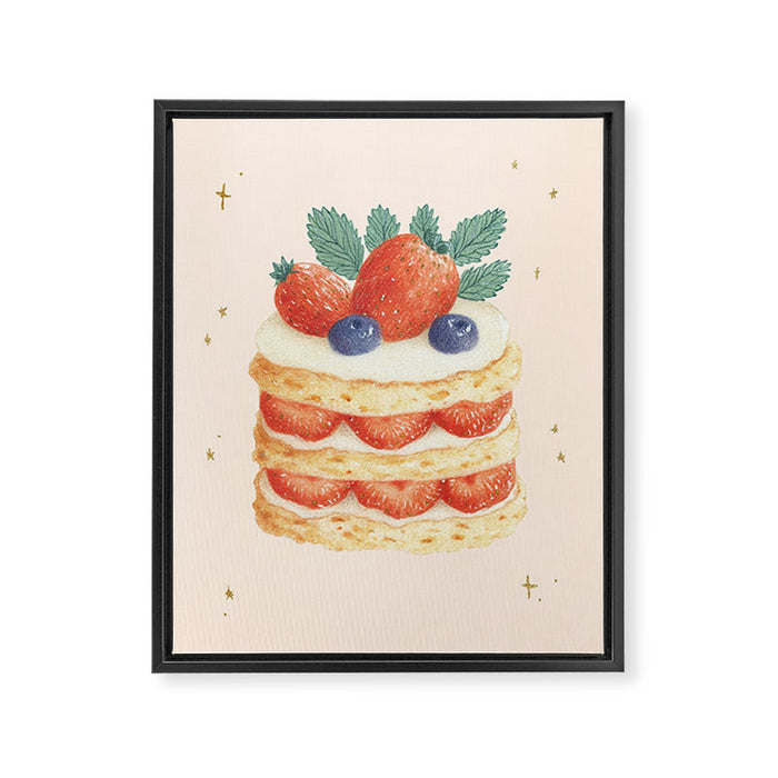 Strawberry Cake Dessert Illustration with Berries and Stars Framed Canvas Print Gallery Image 1