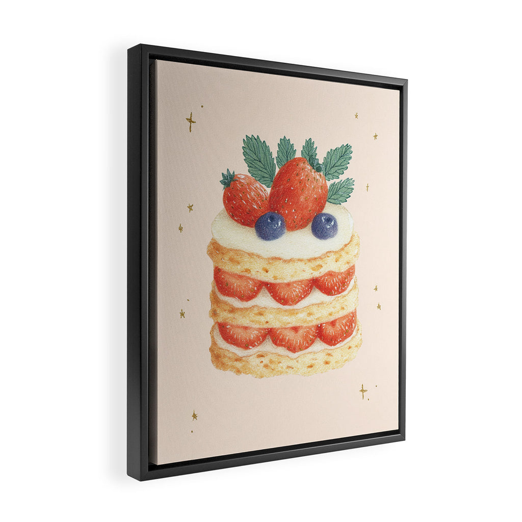 Strawberry Cake Dessert Illustration with Berries and Stars Framed Canvas Print Gallery Image 2