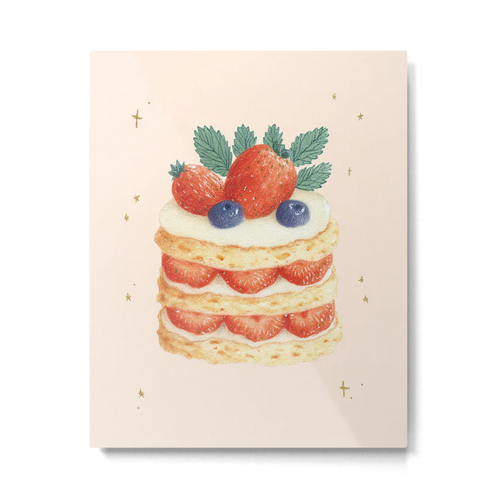 Strawberry Cake Dessert Illustration with Berries and Stars Metal Print Gallery Image 1
