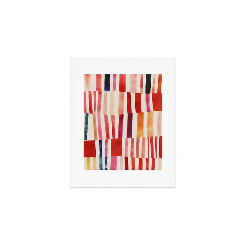 Stripe Pattern in Warm Red Pink and Ochre Art Print Gallery Image 1