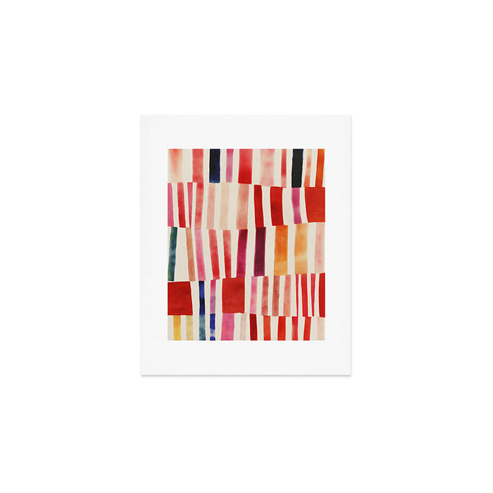 Stripe Pattern in Warm Red Pink and Ochre Art Print Gallery Image 1