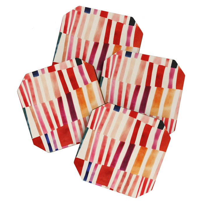 Stripe Pattern in Warm Red Pink and Ochre Coaster Gallery Image 1