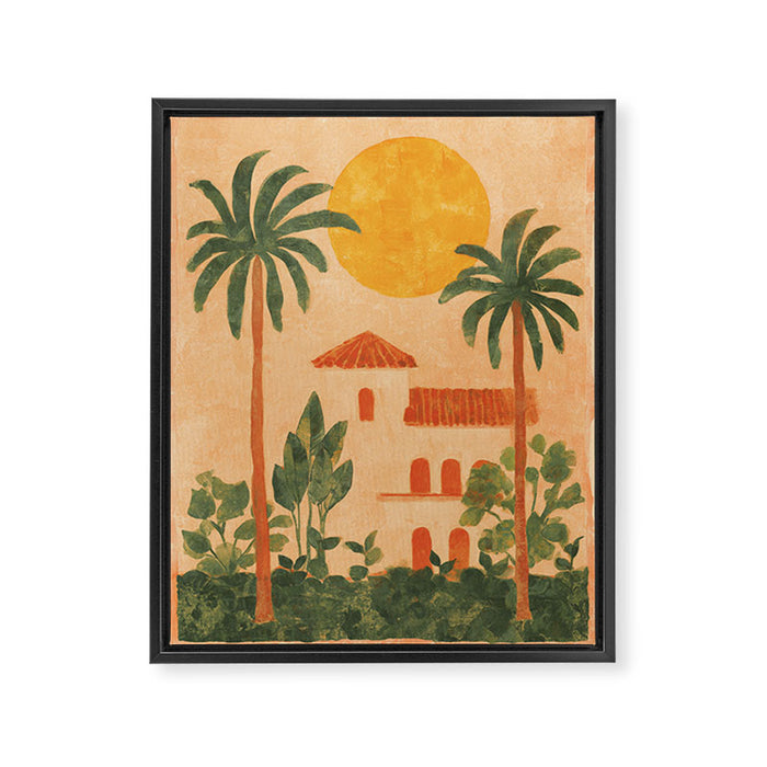 Sun Drenched Casa with Palms Mediterranean Tropical Vibes Framed Canvas Print Gallery Image 1