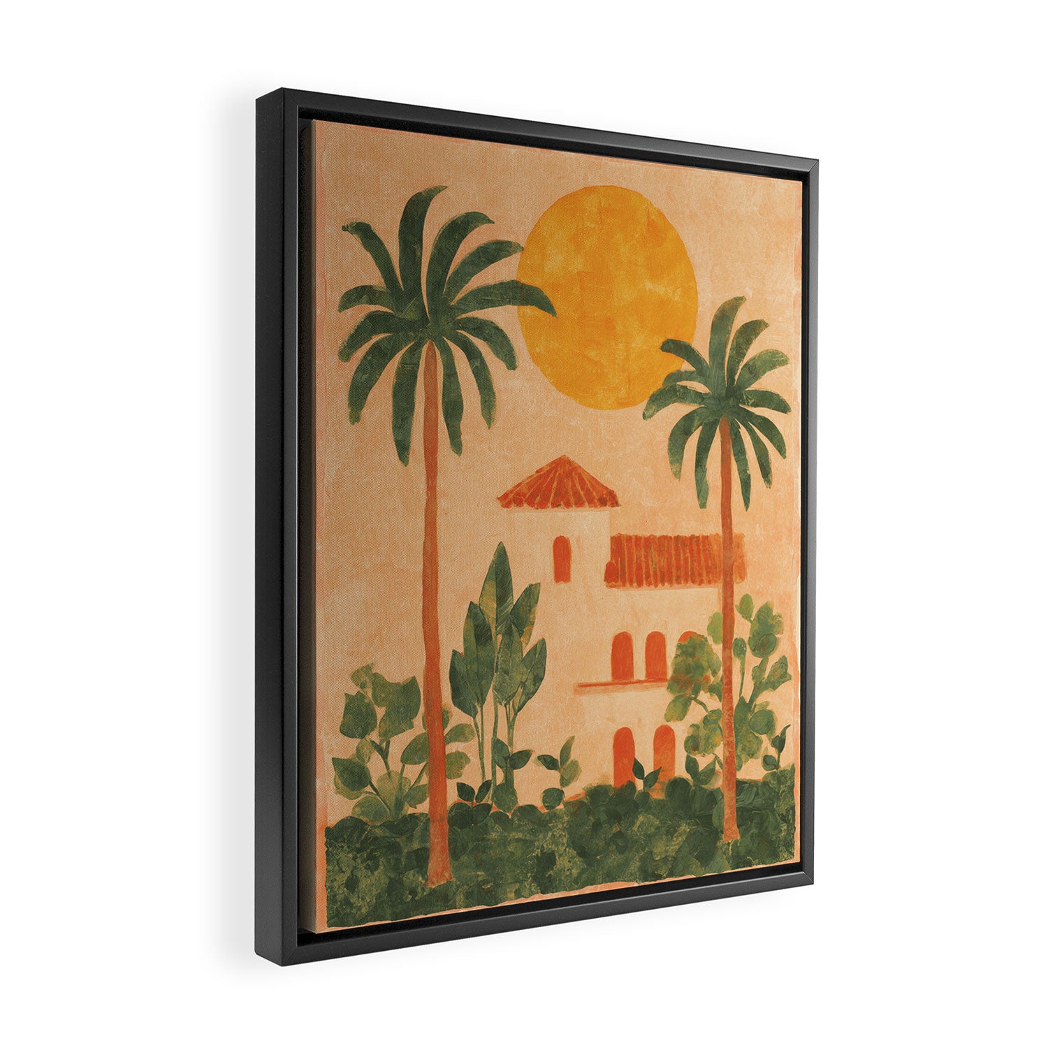 Sun Drenched Casa with Palms Mediterranean Tropical Vibes Framed Canvas Print Gallery Image 2