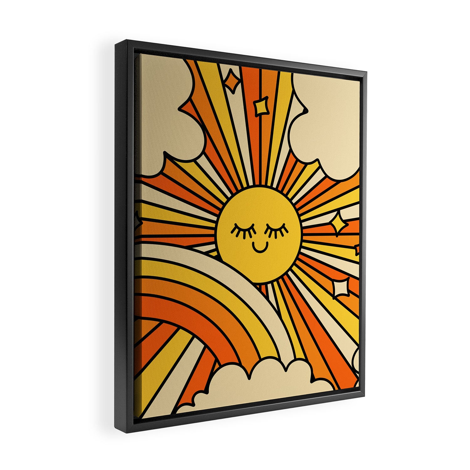 The Happiest Sun Retro Groovy 70s Orange Yellow Framed Canvas Print Gallery Image 2