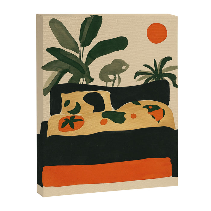 Tropical Bedside Calm Bold Sun and Plant Modern Art in Earthy Tones Canvas Print Gallery Image 1