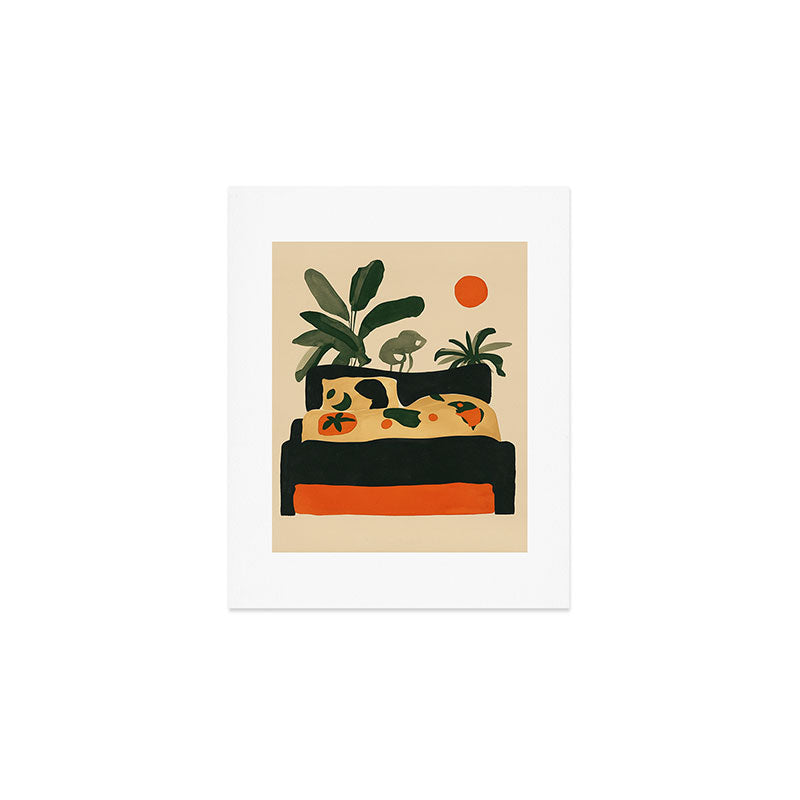 Tropical Bedside Calm Bold Sun and Plant Modern Art in Earthy Tones Art Print Gallery Image 1