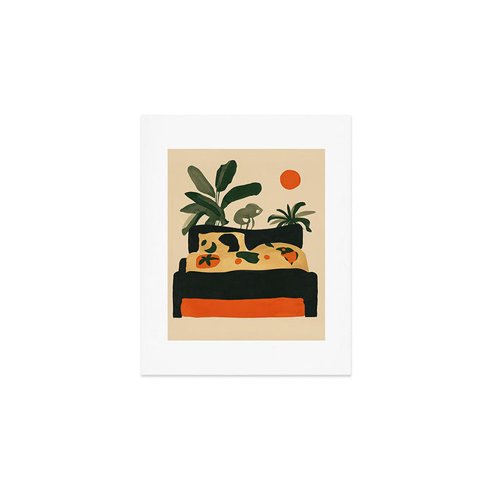 Tropical Bedside Calm Bold Sun and Plant Modern Art in Earthy Tones Art Print Gallery Image 1