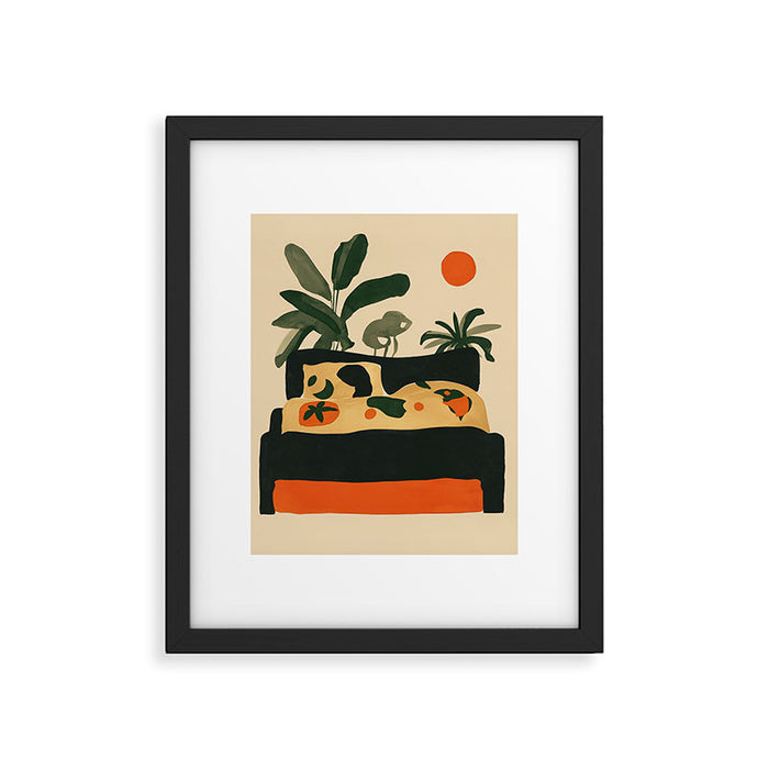 Tropical Bedside Calm Bold Sun and Plant Modern Art in Earthy Tones Framed Art Print Gallery Image 1