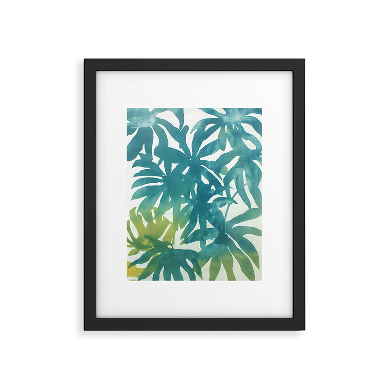 Tropical Leaf Silhouettes in Teal Green Framed Art Print Gallery Image 5