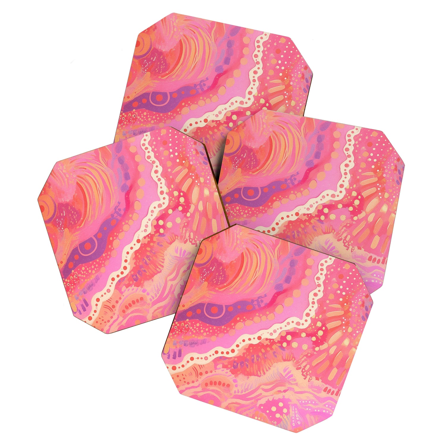 Vibrant Abstract Coral Swirl Pattern with Pink and Peach Accents Coaster Gallery Image 1