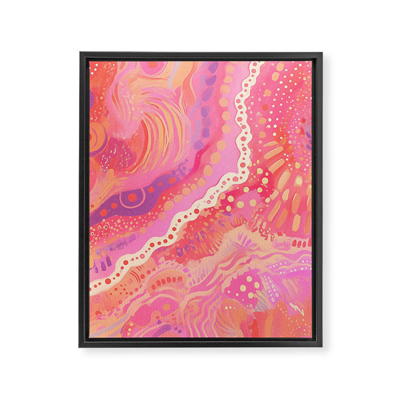 Vibrant Abstract Coral Swirl Pattern with Pink and Peach Accents Framed Canvas Print Gallery Image 6