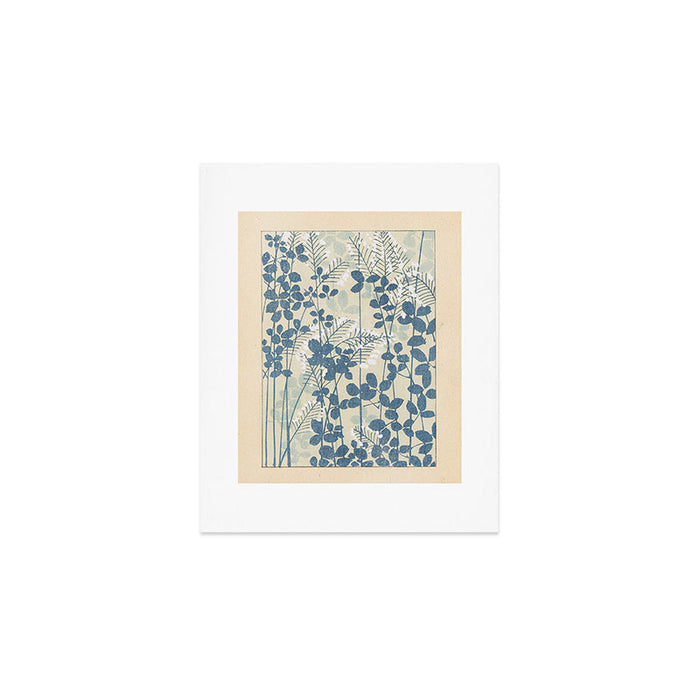 Vintage Japanese Botanical Silhouette in Soft Blue Tones Art Print Gallery Image 1