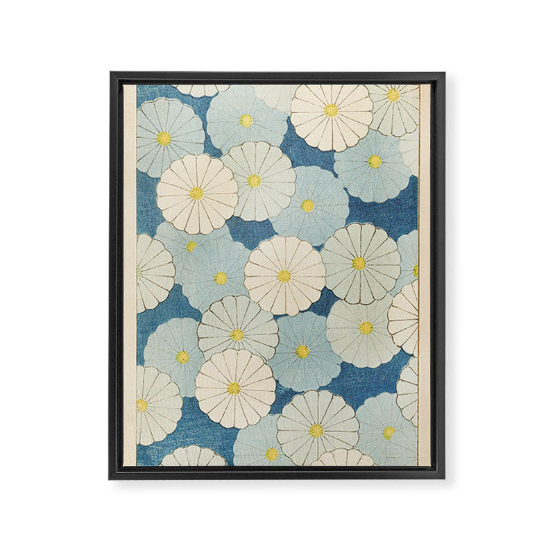 Vintage Japanese Floral Pattern Blue Chrysanthemum Framed Canvas Print Gallery Image 6