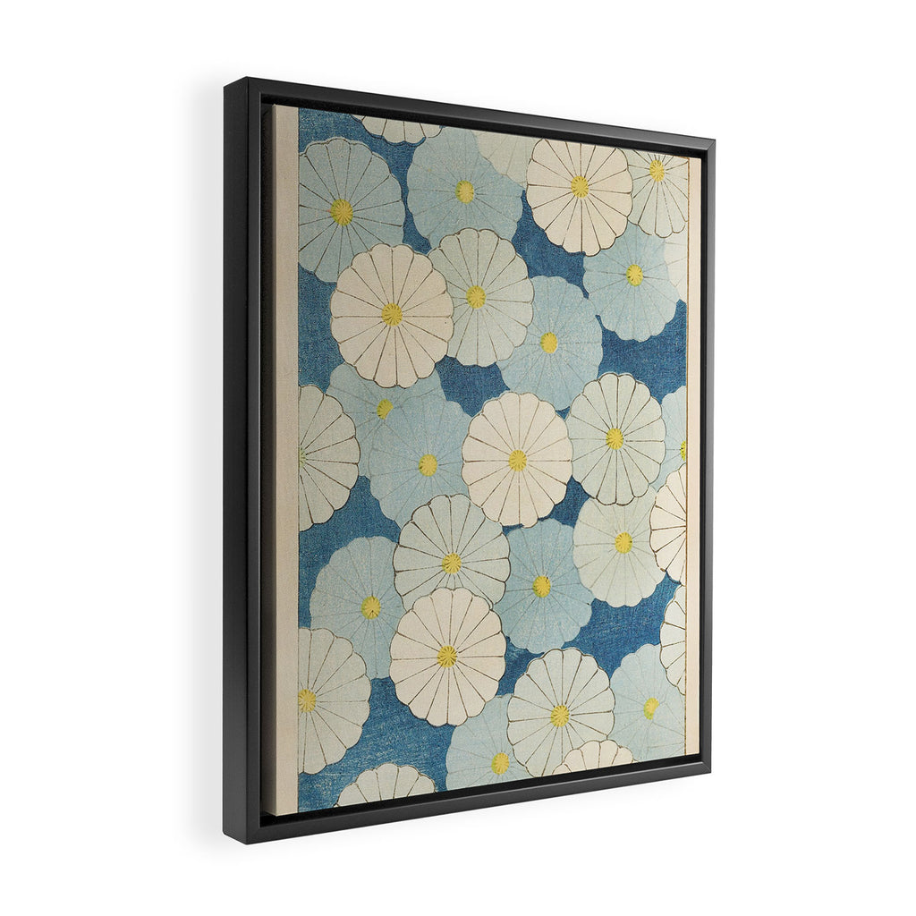 Vintage Japanese Floral Pattern Blue Chrysanthemum Framed Canvas Print Gallery Image 2