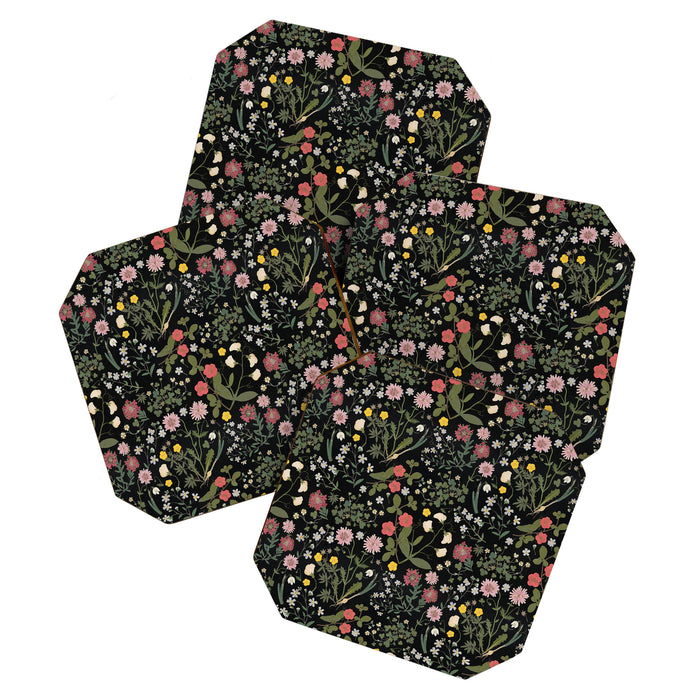 Vintage Wildflower Pattern Dark Botanical Floral Garden Coaster Gallery Image 1