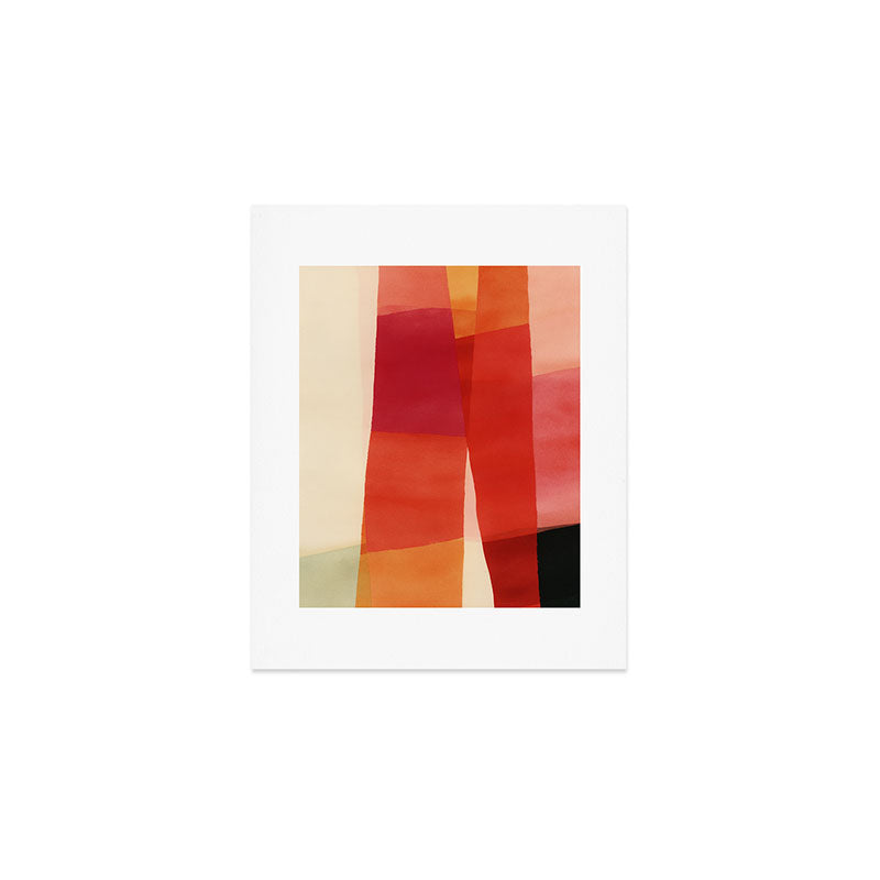 Warm Abstract Color Blocks in Red Orange and Cream Art Print Gallery Image 1