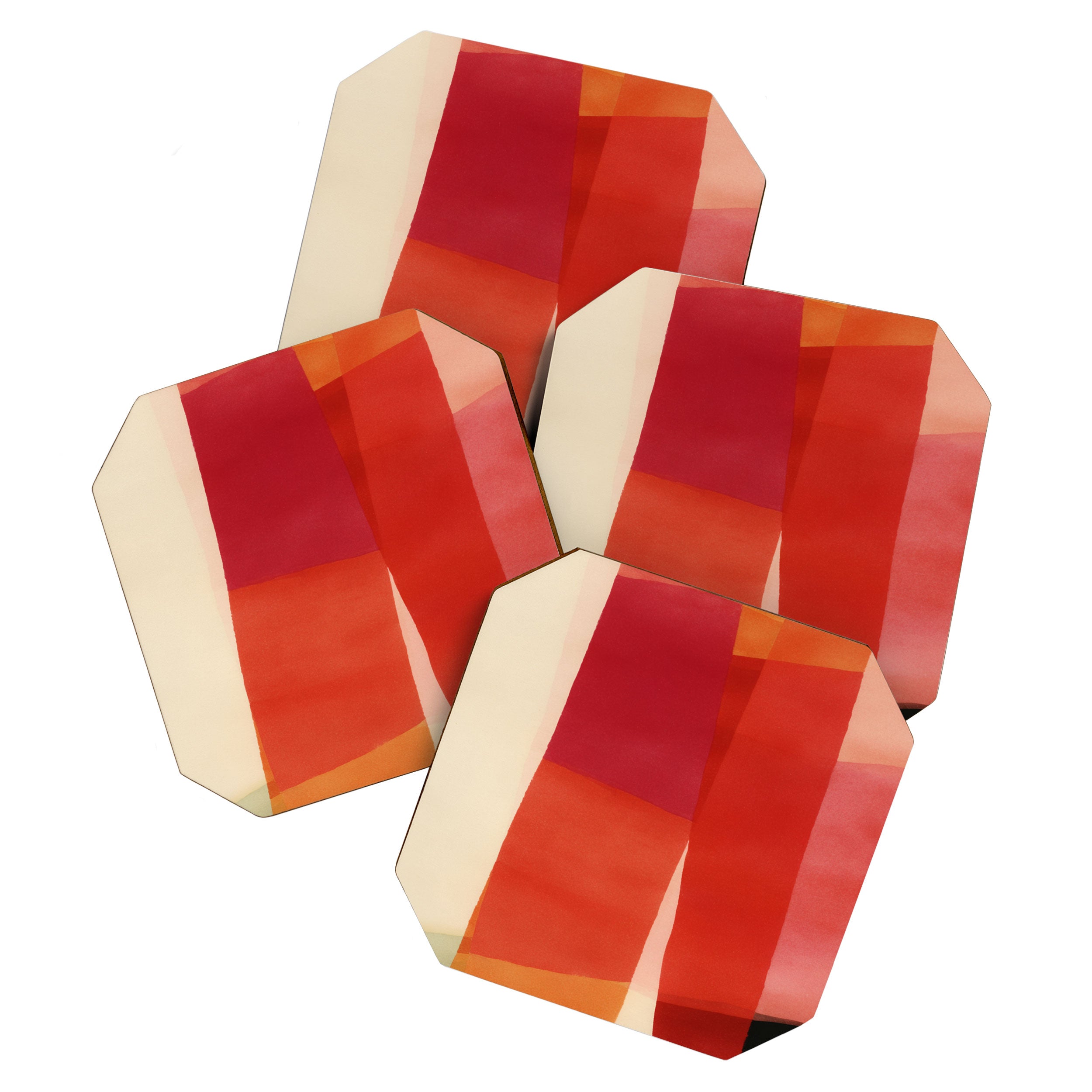 Warm Abstract Color Blocks in Red Orange and Cream Coaster Gallery Image 1