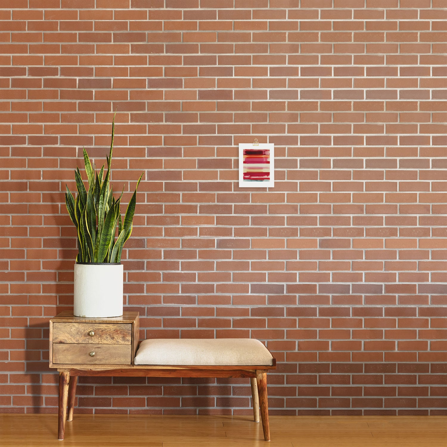 Watercolor Stripe Pattern in Warm Red Pink and Cream Art Print Gallery Image 2