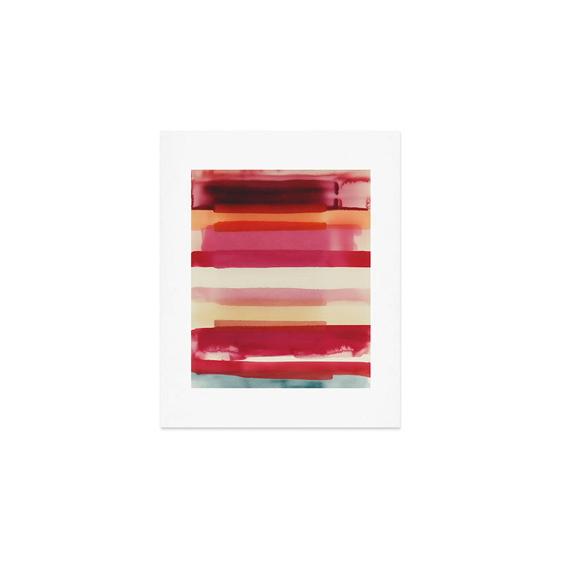 Watercolor Stripe Pattern in Warm Red Pink and Cream Art Print Gallery Image 1