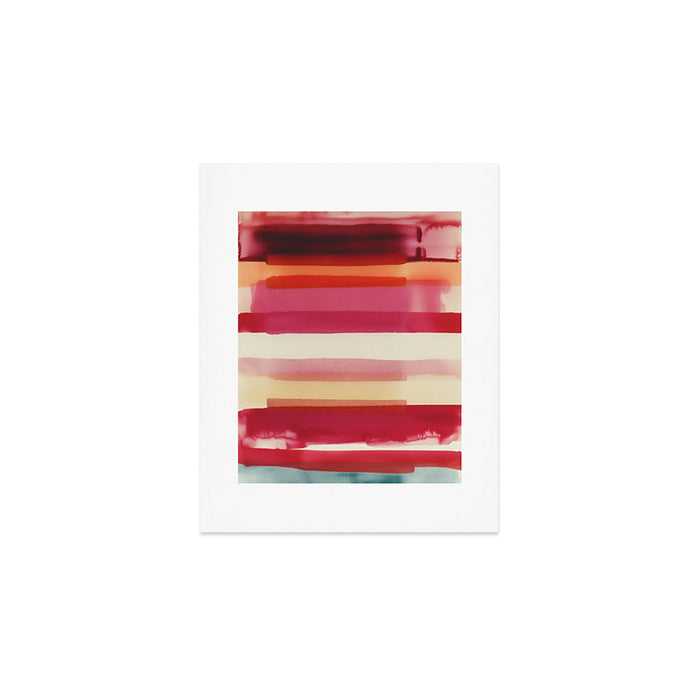 Watercolor Stripe Pattern in Warm Red Pink and Cream Art Print Gallery Image 1