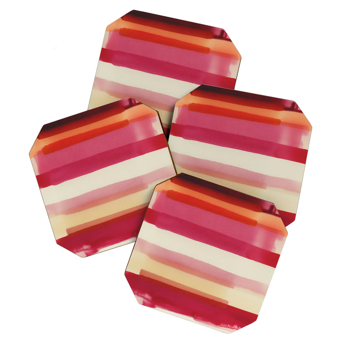 Watercolor Stripe Pattern in Warm Red Pink and Cream Coaster Gallery Image 1