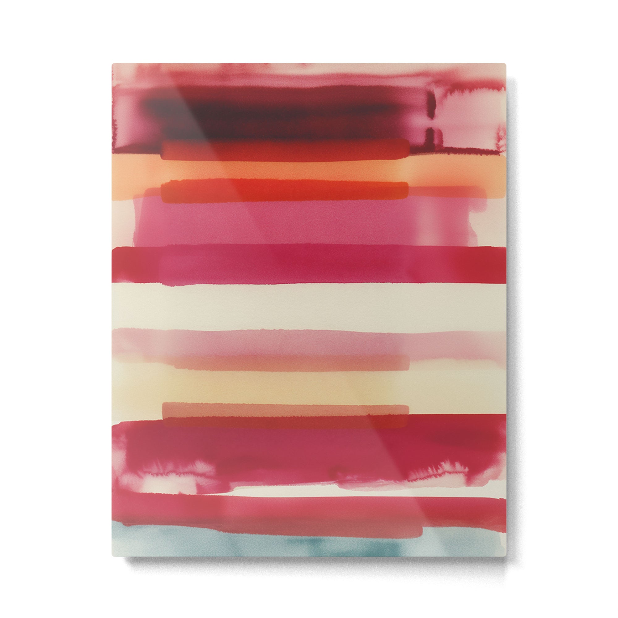 Watercolor Stripe Pattern in Warm Red Pink and Cream Metal Print Gallery Image 4