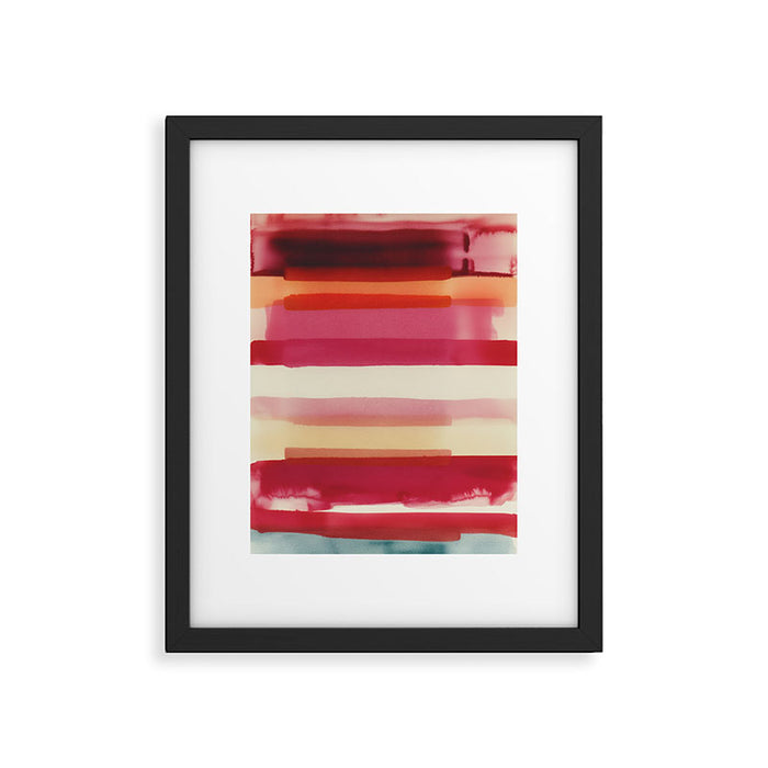 Watercolor Stripe Pattern in Warm Red Pink and Cream Framed Art Print Gallery Image 1