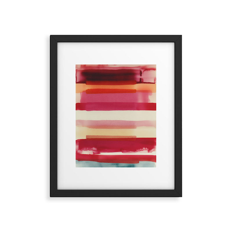 Watercolor Stripe Pattern in Warm Red Pink and Cream Framed Art Print Gallery Image 5