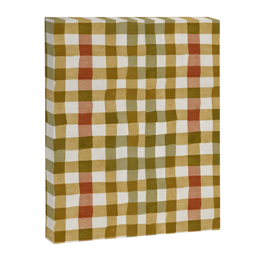 Wavy Olive Gingham Pattern Earth Tone Checkered Cozy Vibes Canvas Print Gallery Image 6