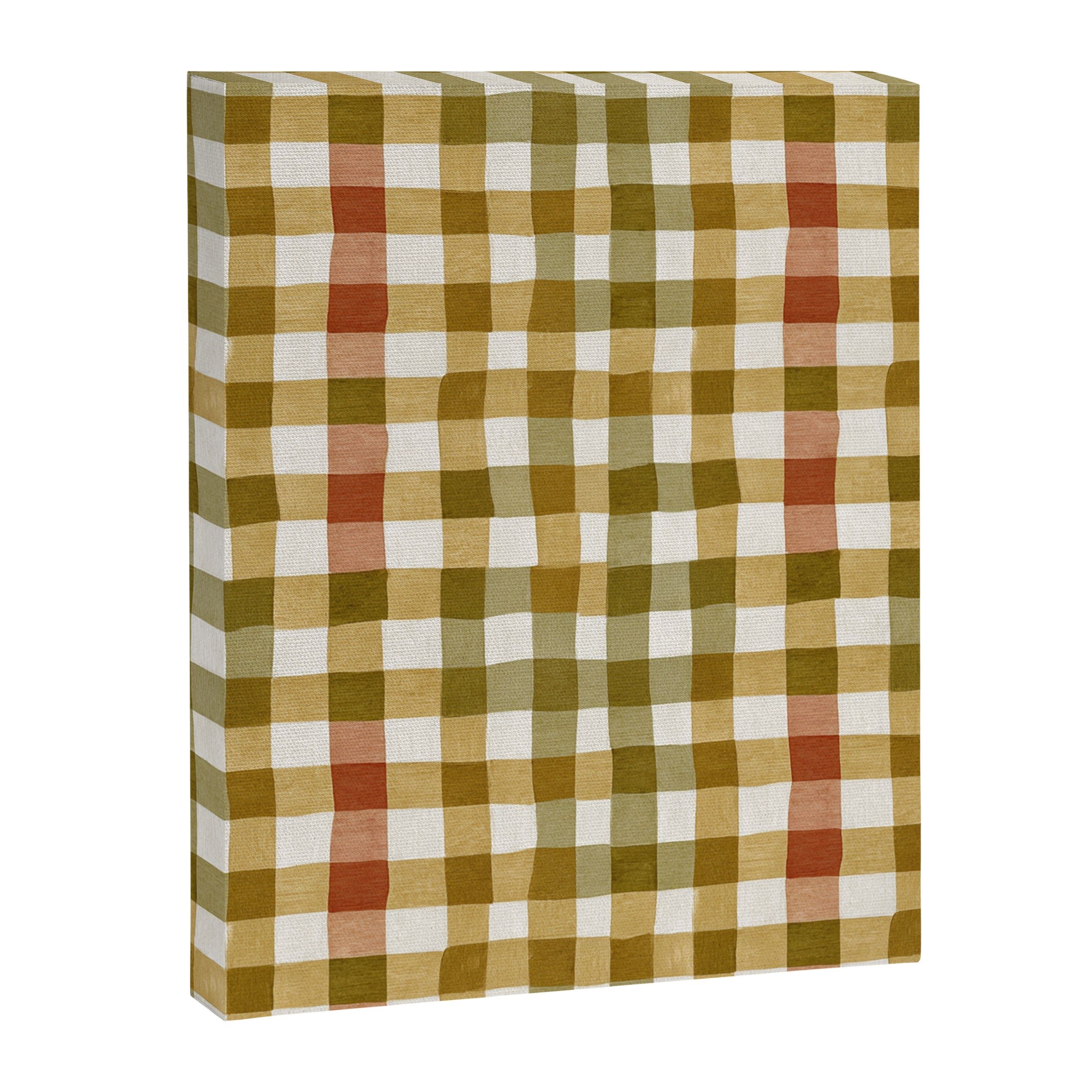 Wavy Olive Gingham Pattern Earth Tone Checkered Cozy Vibes Canvas Print Gallery Image 6