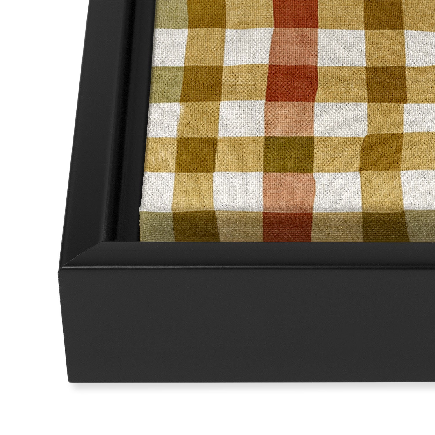 Wavy Olive Gingham Pattern Earth Tone Checkered Cozy Vibes Framed Canvas Print Gallery Image 3