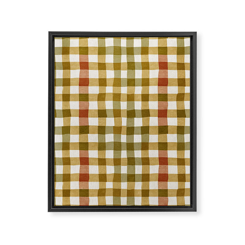 Wavy Olive Gingham Pattern Earth Tone Checkered Cozy Vibes Framed Canvas Print Gallery Image 6