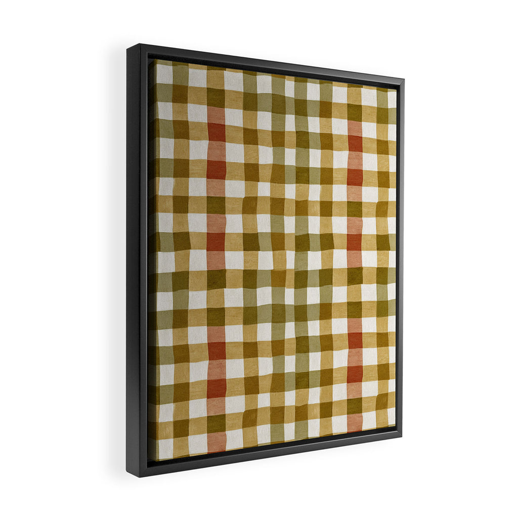 Wavy Olive Gingham Pattern Earth Tone Checkered Cozy Vibes Framed Canvas Print Gallery Image 2