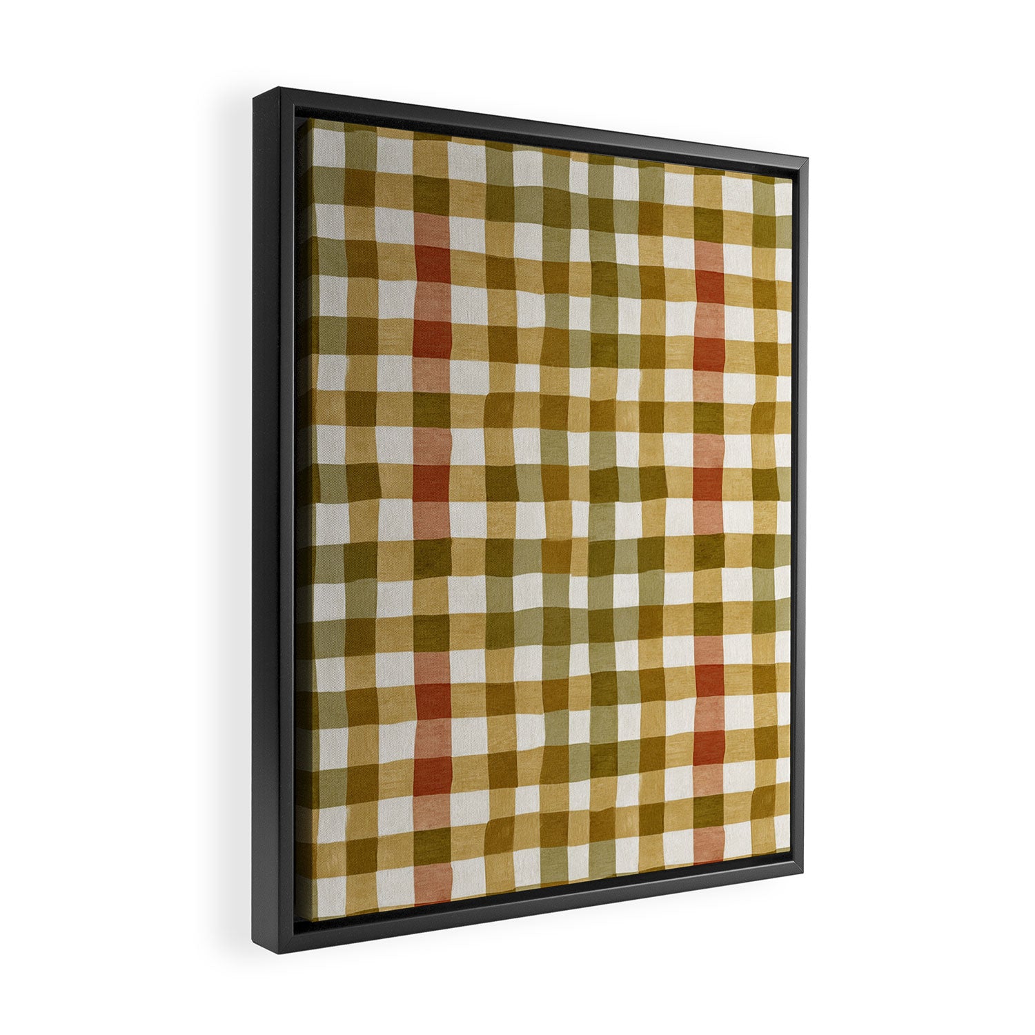 Wavy Olive Gingham Pattern Earth Tone Checkered Cozy Vibes Framed Canvas Print Gallery Image 2