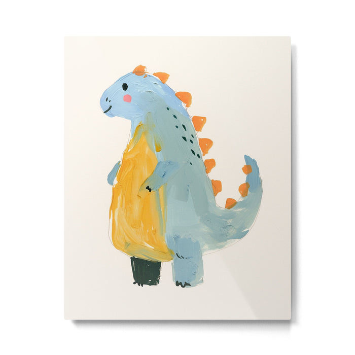 Whimsical Blue Dinosaur Art for Kids Playful Hand-Painted Animal Metal Print Gallery Image 1