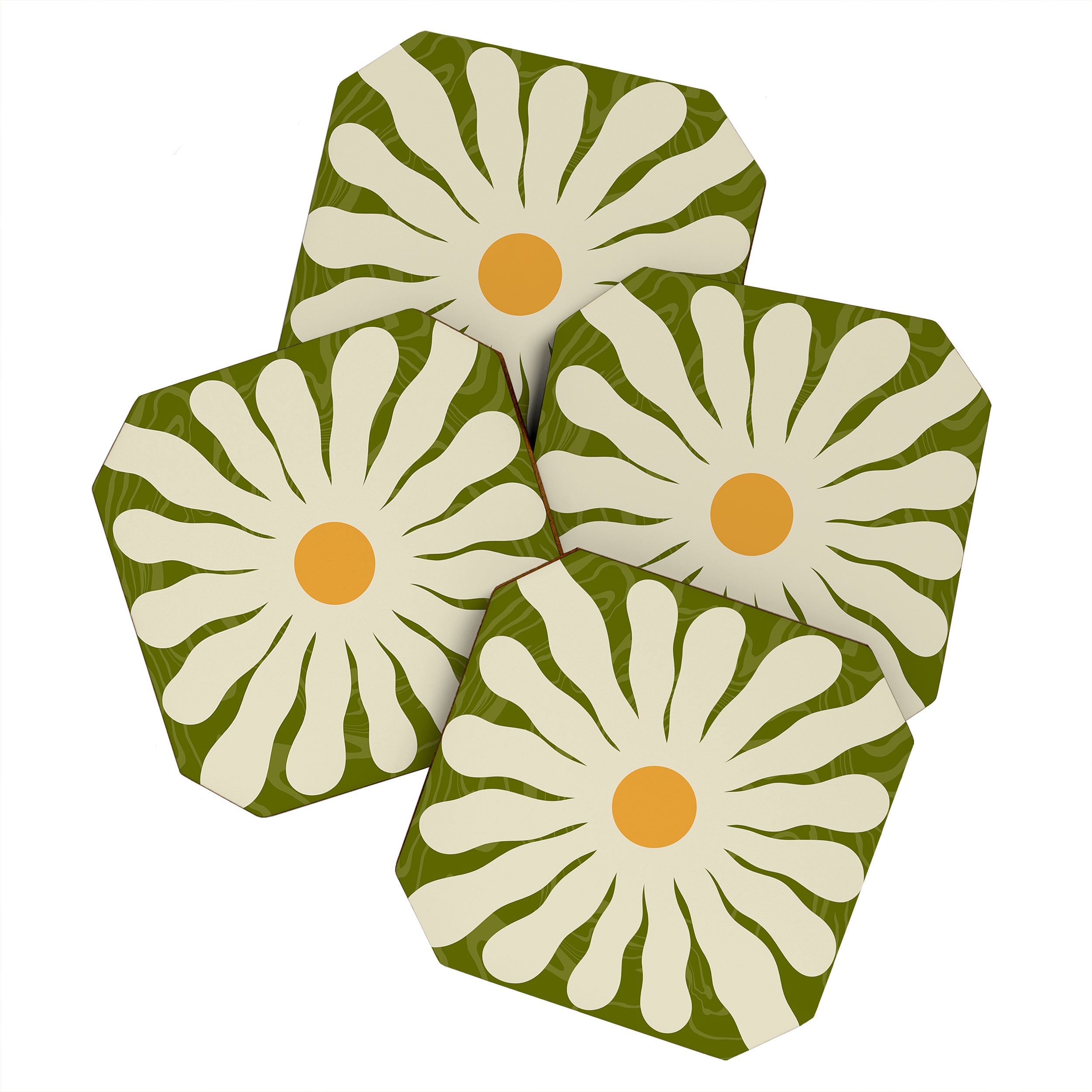 White Daisy Flower 70s Retro Abstract Coaster Gallery Image 1