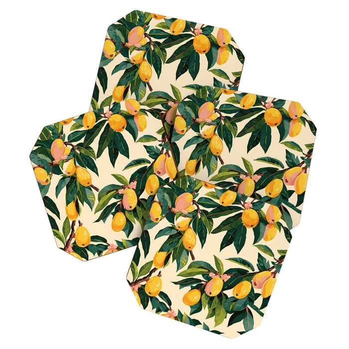 Yellow Mangos Summer Tropical Pattern Coaster Gallery Image 1