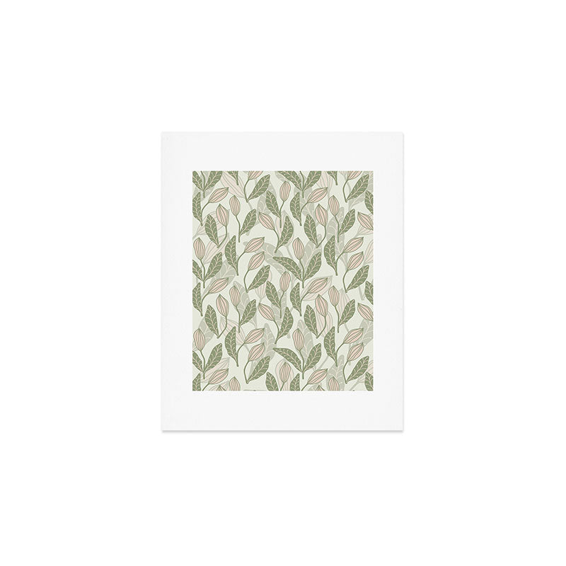 Abstract Organic Flowers in Sage Green, Blush Pink and Cream Art Print Gallery Image 1