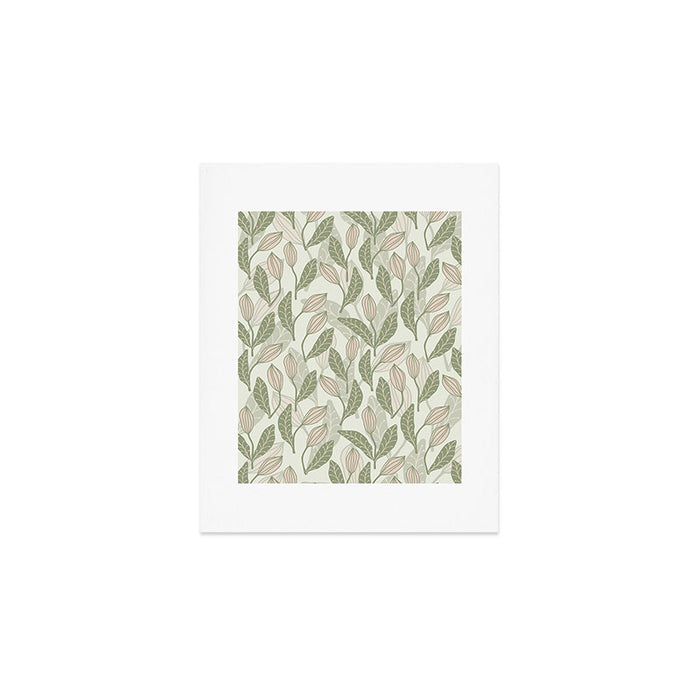 Abstract Organic Flowers in Sage Green, Blush Pink and Cream Art Print Gallery Image 1