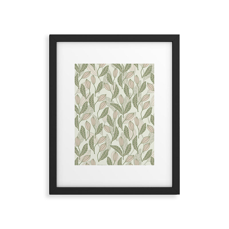Abstract Organic Flowers in Sage Green, Blush Pink and Cream Framed Art Print Gallery Image 5
