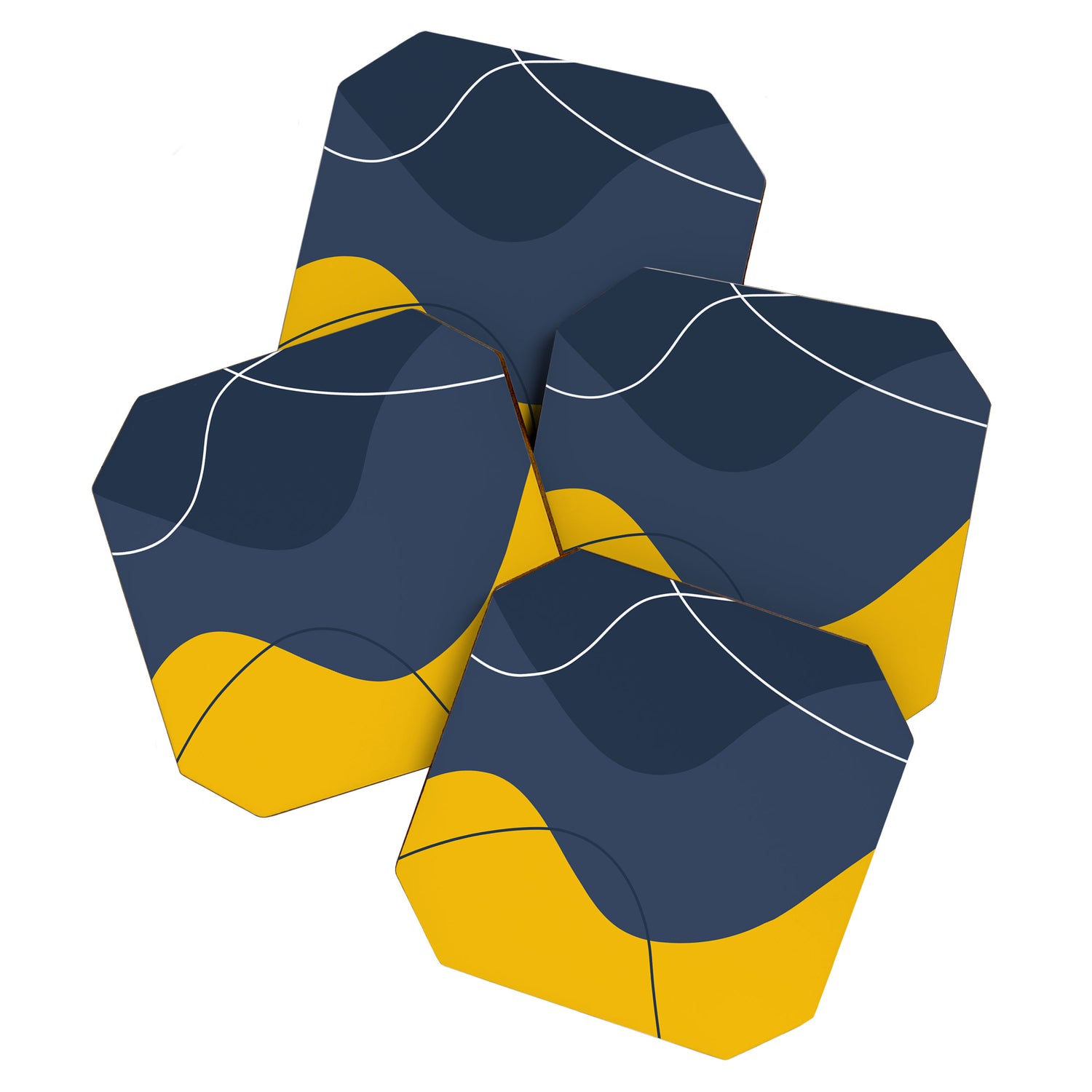Abstract Organic Shapes Navy Blue and Yellow Coaster Gallery Image 1