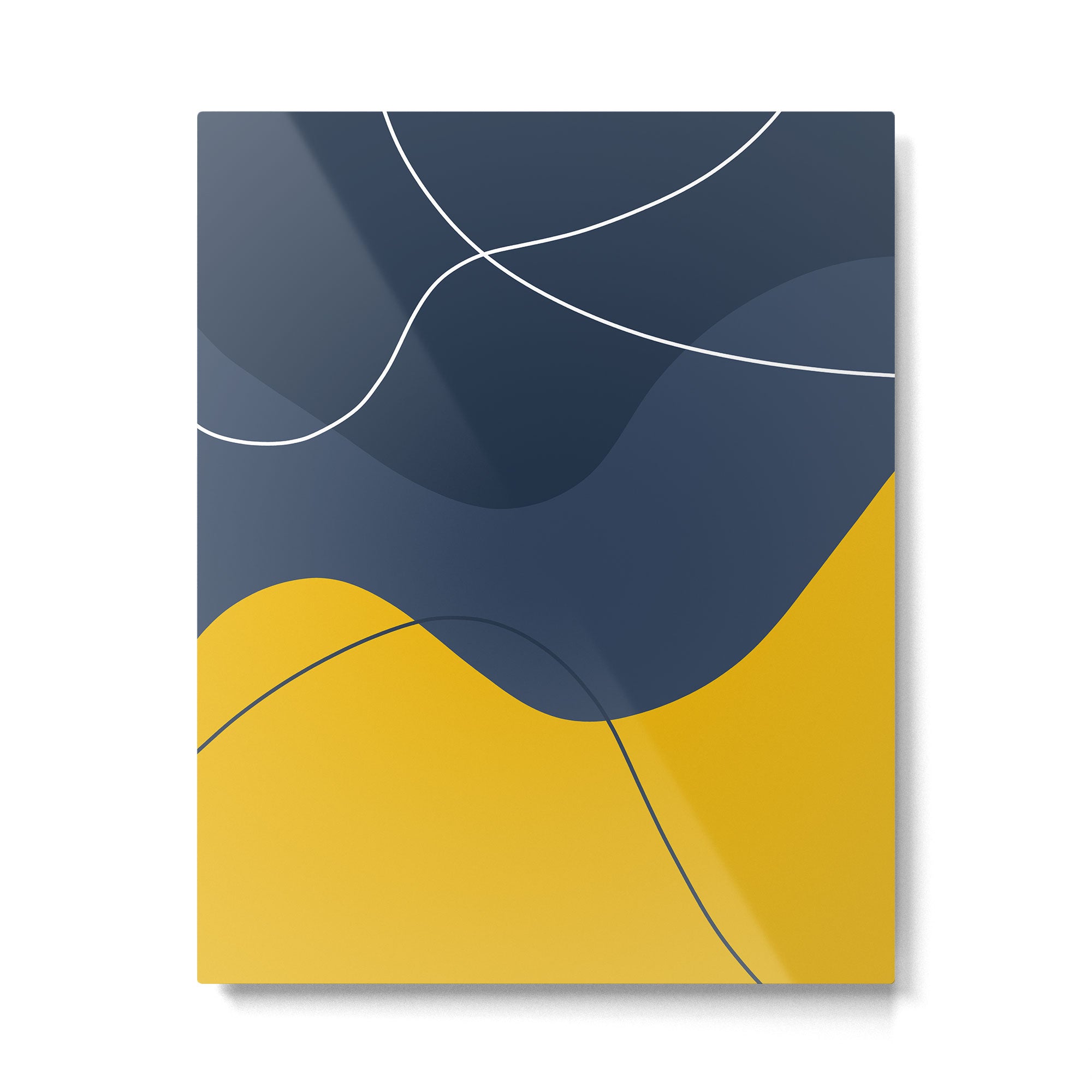 Abstract Organic Shapes Navy Blue and Yellow Metal Print Gallery Image 4