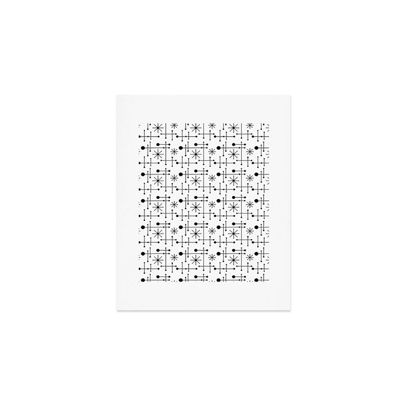 Atomic Retro Mid Century Modern Pattern Black and White Art Print Gallery Image 1