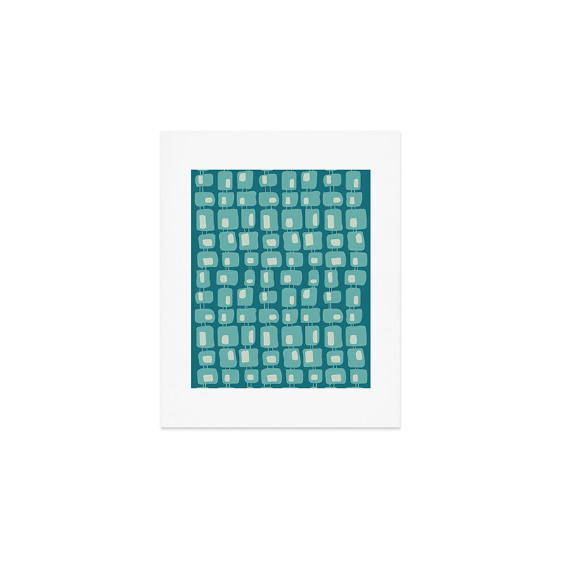 Funky Squares Retro Pattern Teal and Aqua Art Print Gallery Image 1
