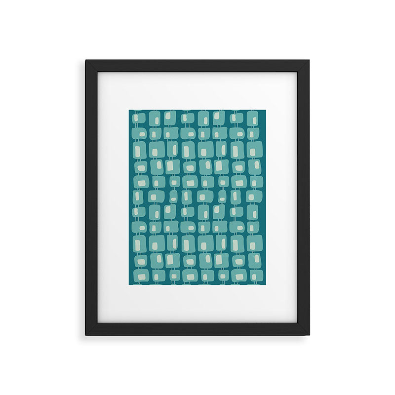 Funky Squares Retro Pattern Teal and Aqua Framed Art Print Gallery Image 5