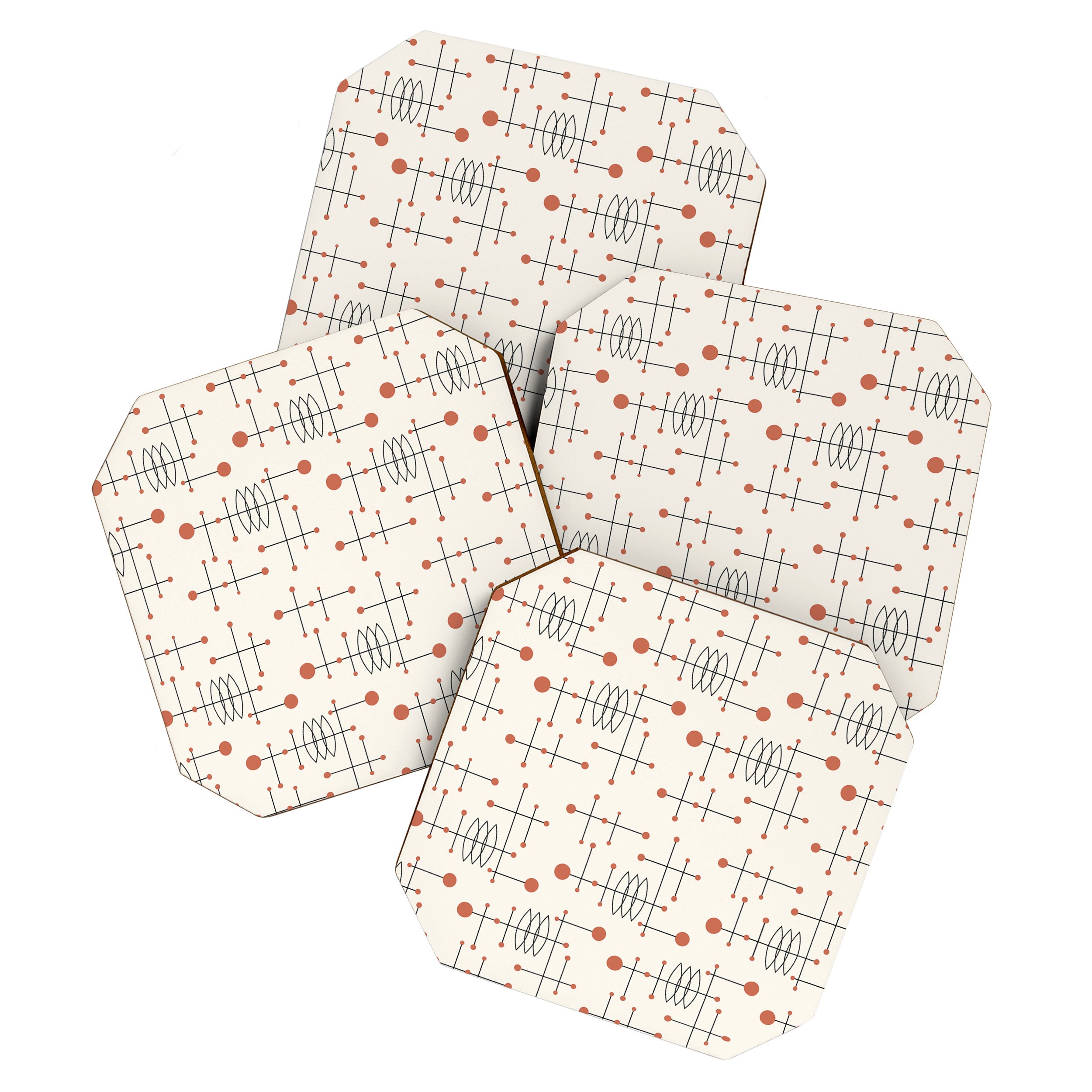 Mid Century Atomic Age Pattern Orange and Cream Coaster Gallery Image 1