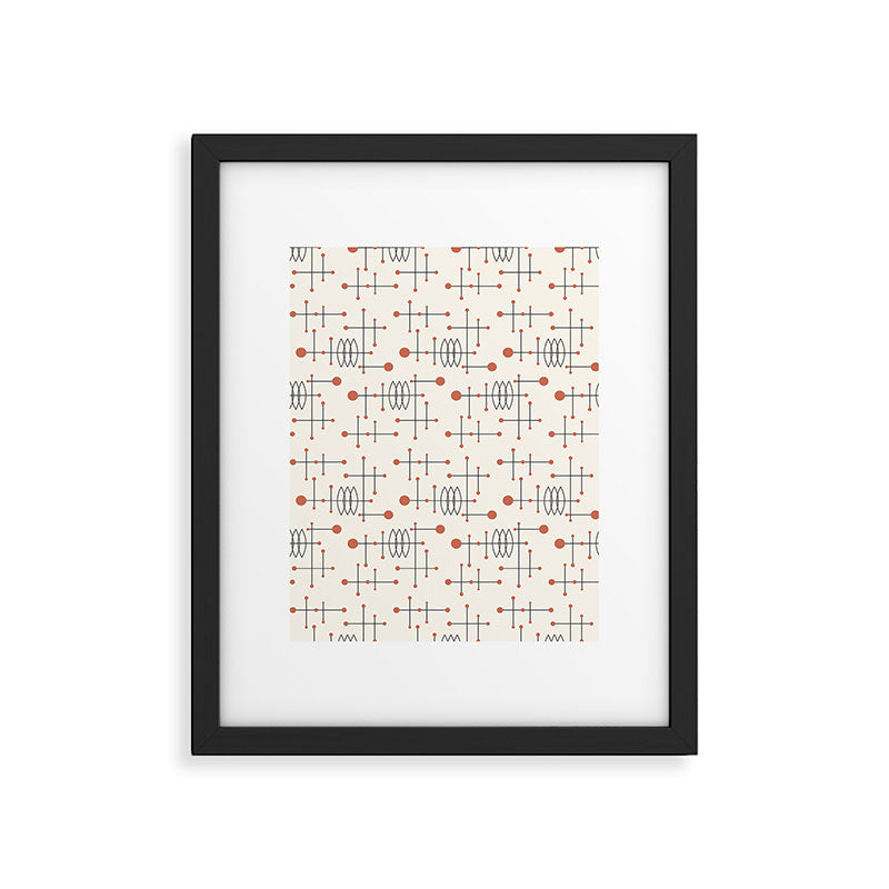 Mid Century Atomic Age Pattern Orange and Cream Framed Art Print Gallery Image 5