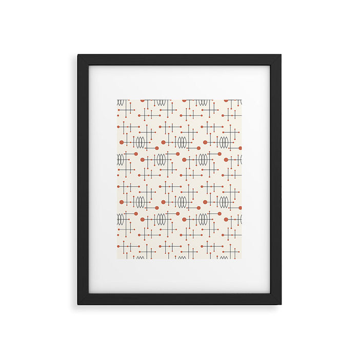 Mid Century Atomic Age Pattern Orange and Cream Framed Art Print Gallery Image 1