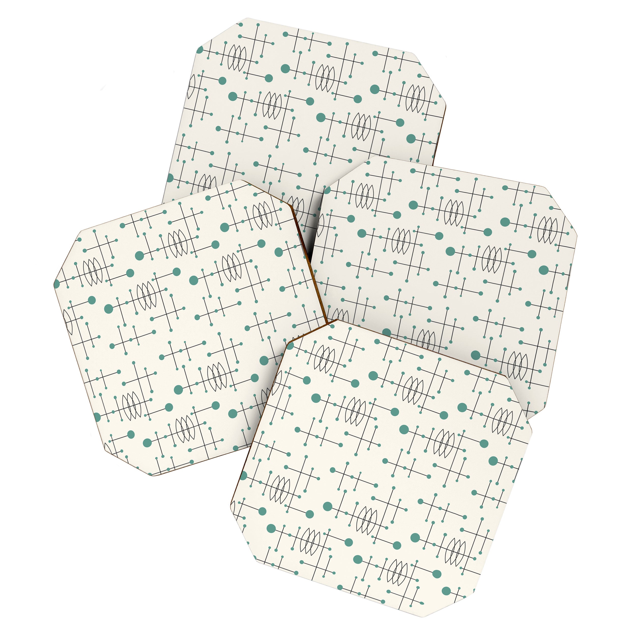 Mid Century Atomic Age Pattern Teal and Cream Coaster Gallery Image 1